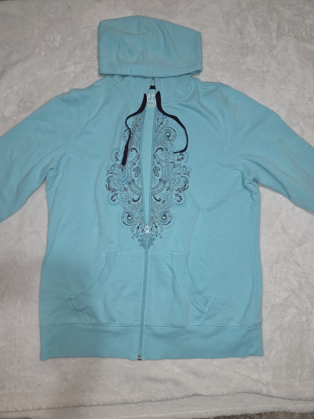 Teal Zip Up Y2k Floral Design - Picture 3 of 6